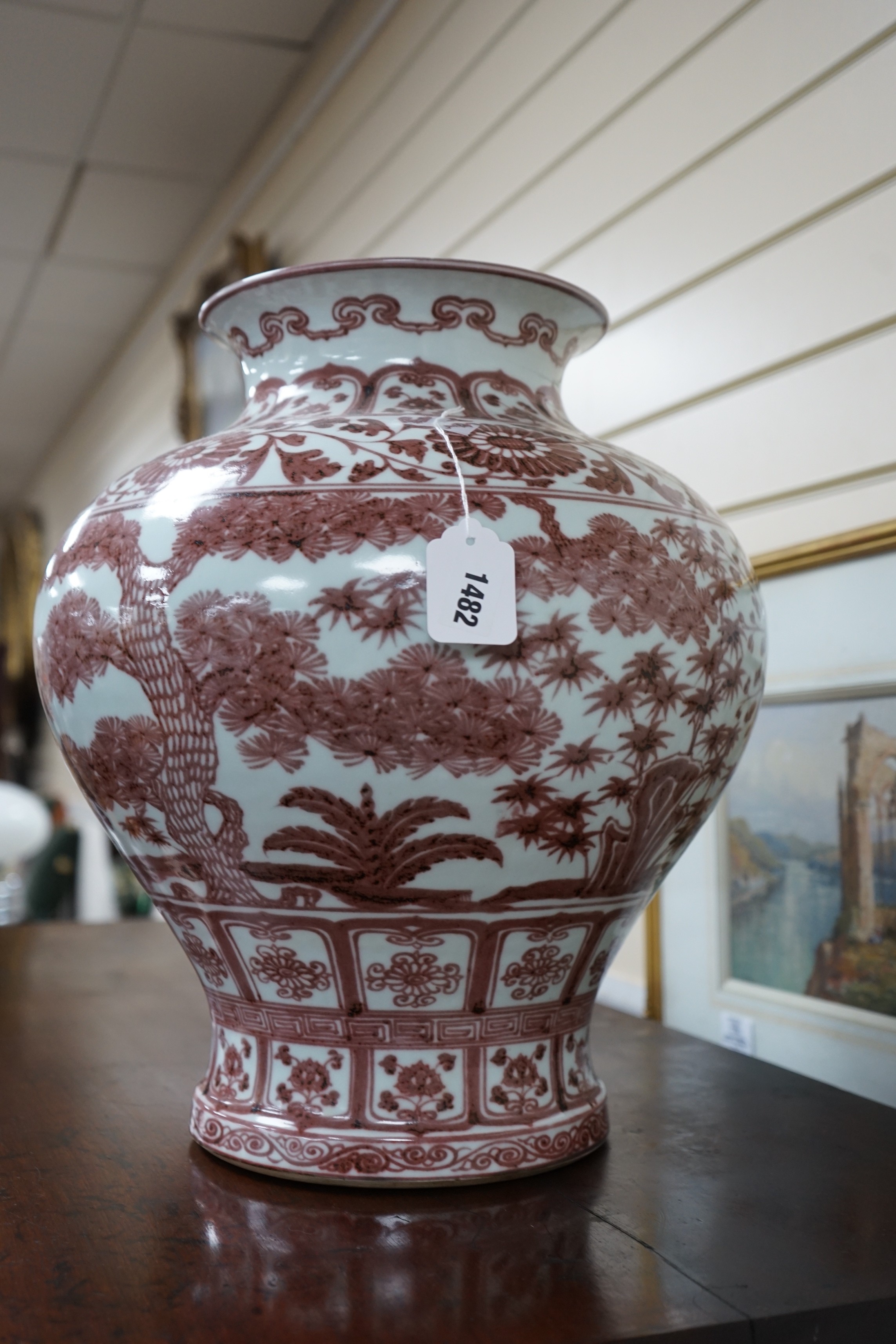 A large Chinese underglaze copper red vase, 43cm high